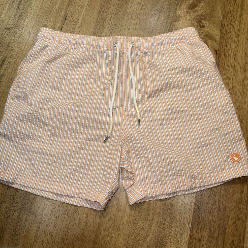El Ganso Swim Shorts Men XL Orange Blue Stripes Surf Board Lined Active Pockets